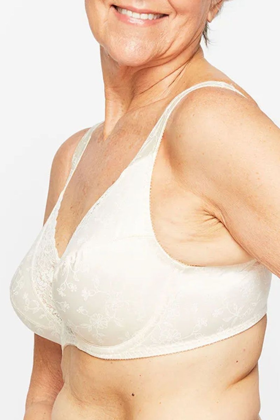 Curves Playtex | Playtex Floral Delustre Underwire Bra Natural Beige